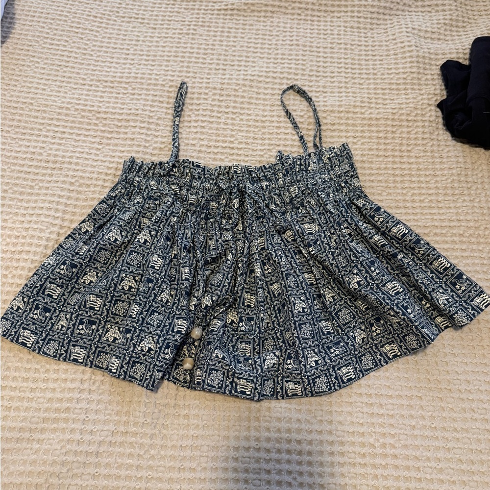 En Saison Navy and Cream Patterned Top